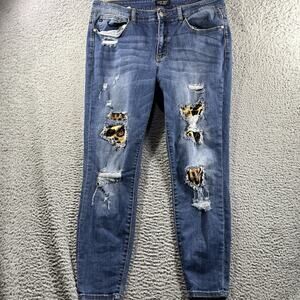 Judy Blue Leopard Patch Distressed Skinny Jeans 18W JB8265MD Plus Size Stretch